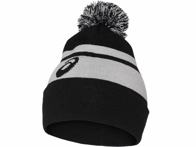 bonnet à pompon unisexe noir/gris chiné Asics L6N0K789