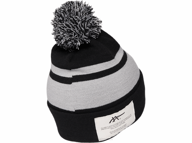 bonnet à pompon unisexe noir/gris chiné Asics L6N0K789