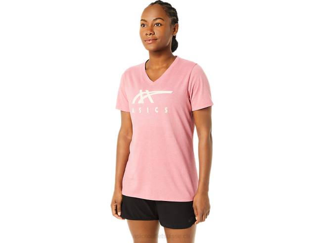 col en v à rayures pour femmes bruyère rose fumée Asics L6N0K3709
