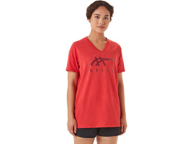 col en v à rayures pour femmes bruyère rouge classique Asics L6N0K3422