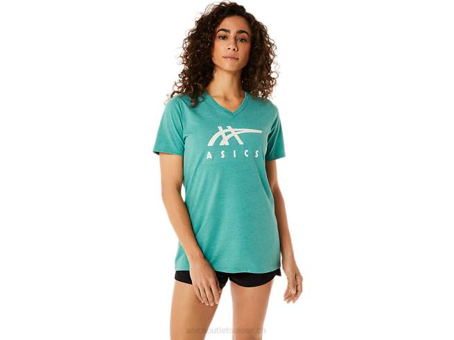 col en v à rayures pour femmes bruyère sauge Asics L6N0K2831