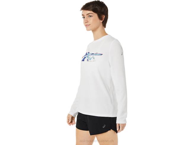 graphique à manches longues ready-set ii pour femmes blanc brillant Asics L6N0K3609