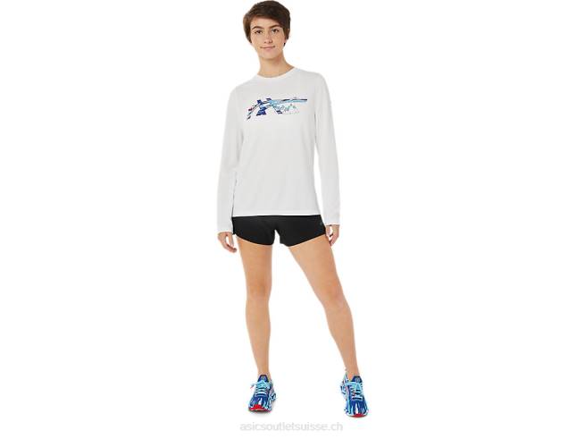 graphique à manches longues ready-set ii pour femmes blanc brillant Asics L6N0K3609