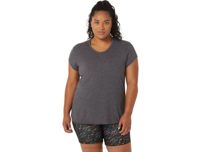 haut chiné col v femme chiné gris foncé Asics L6N0K4092