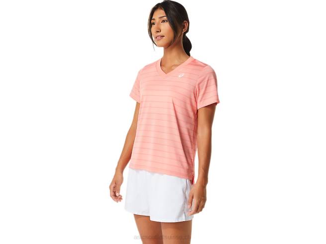 haut court rayé à manches courtes pour femmes goyave Asics L6N0K2503