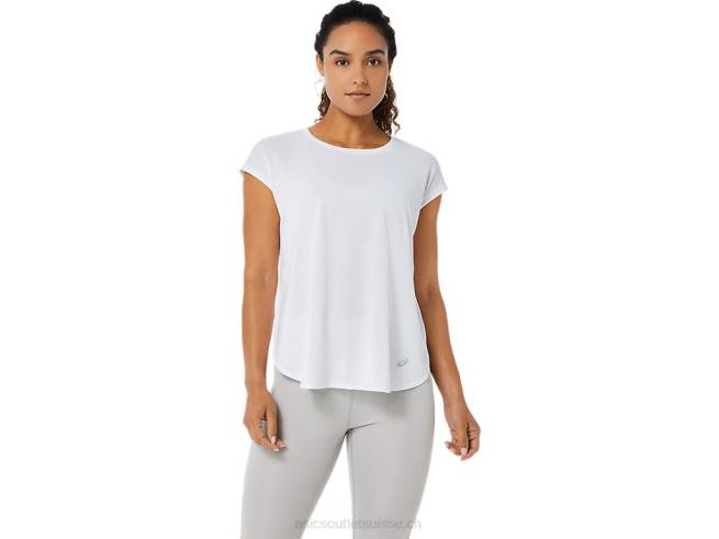 haut fendu à manches courtes pour femmes blanc brillant Asics L6N0K3381