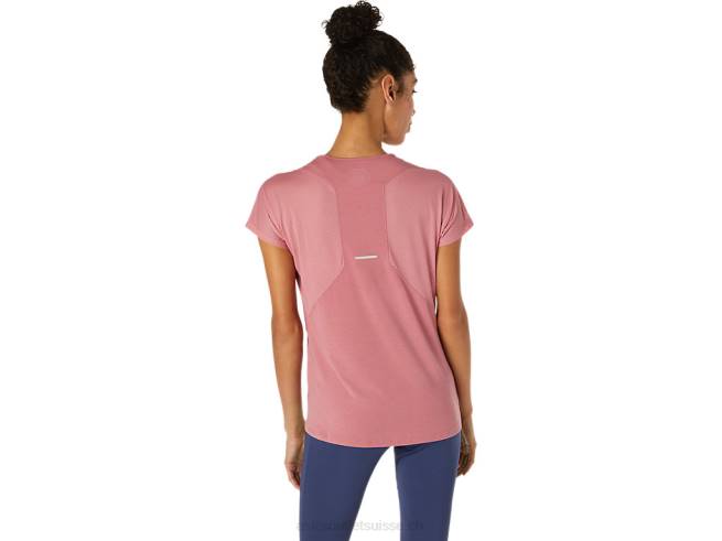 haut à manches courtes et col en V pour femmes rose fumé Asics L6N0K3832