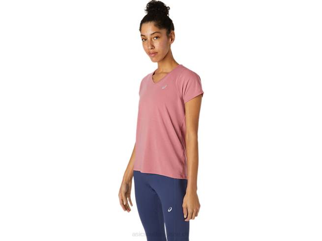 haut à manches courtes et col en V pour femmes rose fumé Asics L6N0K3832