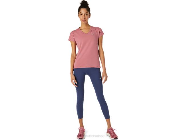 haut à manches courtes et col en V pour femmes rose fumé Asics L6N0K3832