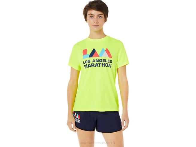 lam ready-set ii manches courtes pour femmes jaune de sécurité Asics L6N0K3625