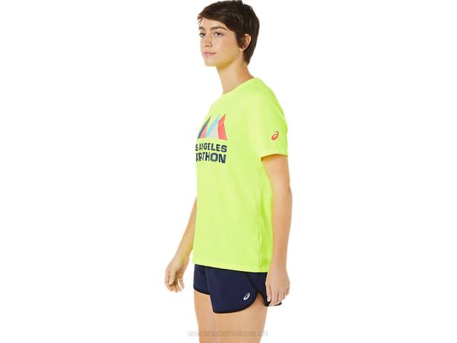 lam ready-set ii manches courtes pour femmes jaune de sécurité Asics L6N0K3625