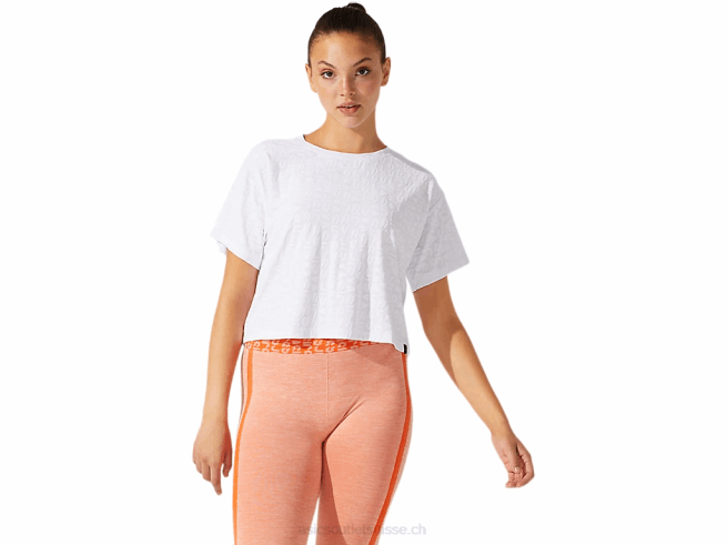 manches courtes en jacquard logo court pour femme blanc brillant Asics L6N0K3968