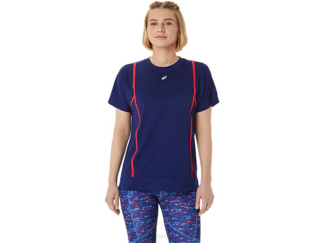 nouveau haut à manches courtes strong 92 pour femmes alerte de plongée bleue/rouge Asics L6N0K3056