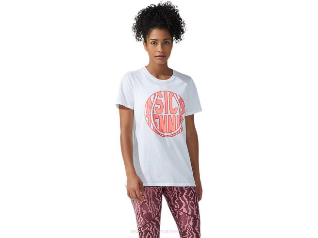 nouveau t-shirt graphique strong 92 pour femmes blanc brillant/corail flamboyant Asics L6N0K3782