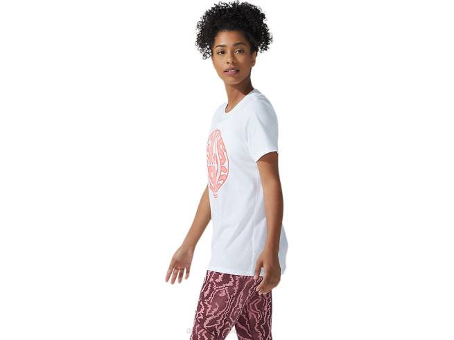 nouveau t-shirt graphique strong 92 pour femmes blanc brillant/corail flamboyant Asics L6N0K3782