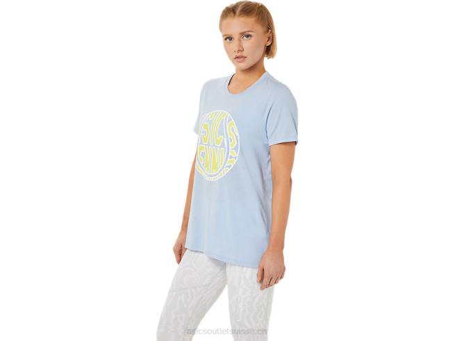 nouveau t-shirt graphique strong 92 pour femmes brume/lueur jaune Asics L6N0K3761