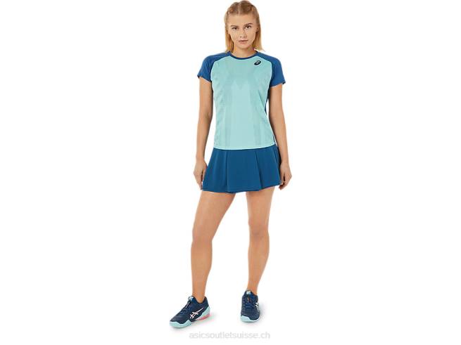 t-shirt graphique à manches courtes pour femmes vert oasis/indigo clair Asics L6N0K3526