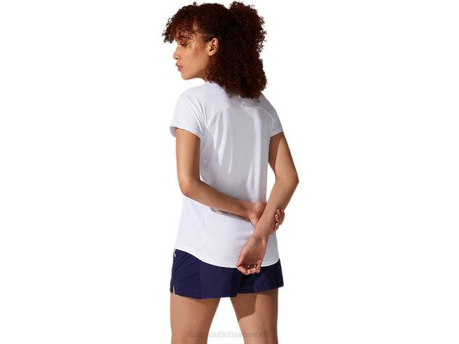 t-shirt passepoilé femme blanc brillant Asics L6N0K3880