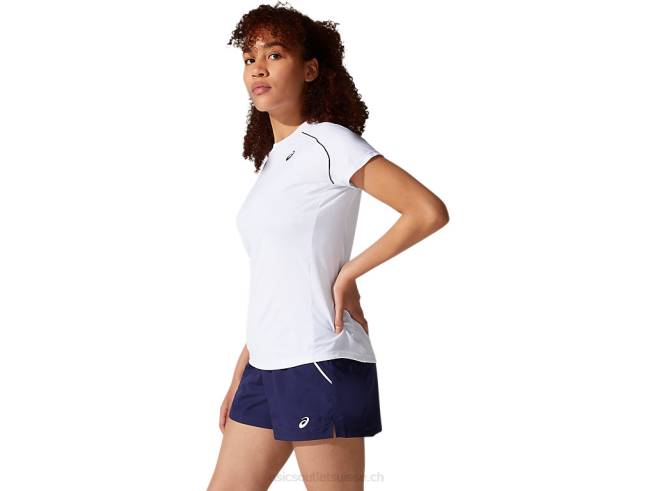 t-shirt passepoilé femme blanc brillant Asics L6N0K3880