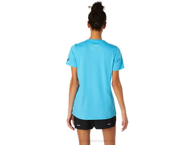 xg col en v à manches courtes pour femmes bruyère aqua numérique Asics L6N0K4098