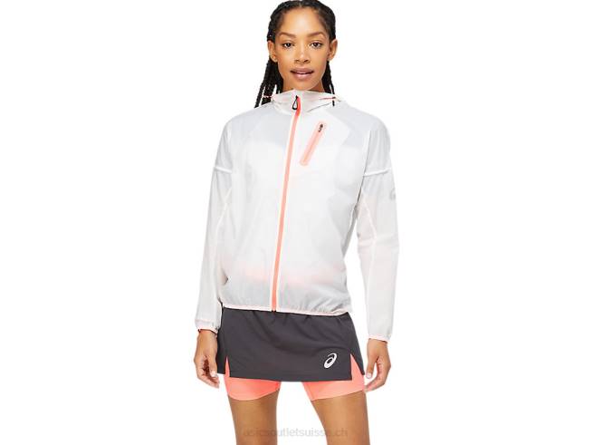 veste fujitrail femme blanc brillant/corail flamboyant Asics L6N0K3826