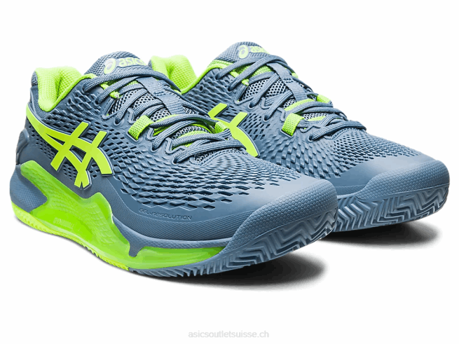 gel-résolution 9 argile bleu acier/vert danger Asics L6N0K398