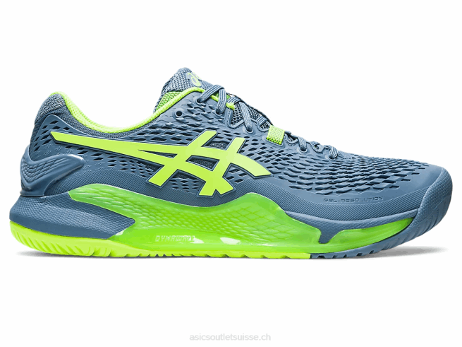 gel-résolution 9 bleu acier/vert danger Asics L6N0K366