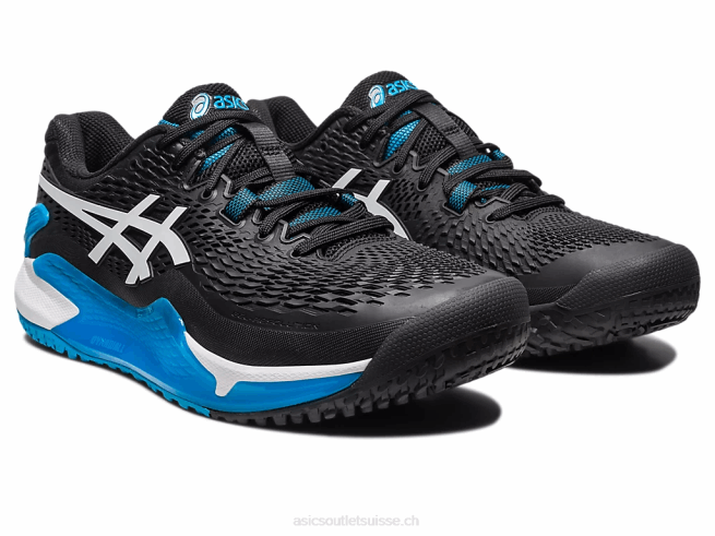 gel-résolution 9 oc de large noir blanc Asics L6N0K567