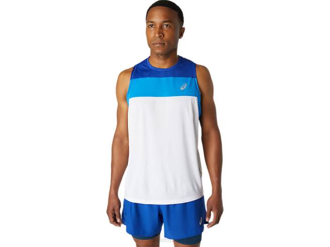 maillot de course homme blanc brillant/bleu monaco Asics L6N0K1746