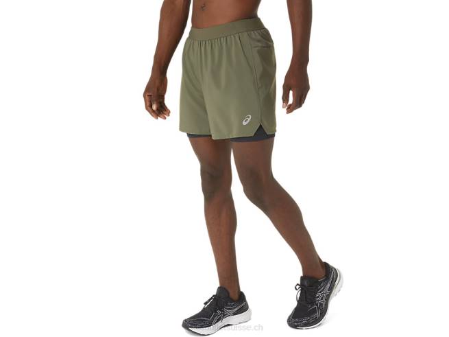 short route 2-en-1 5po homme vert manteau/noir performance Asics L6N0K1122