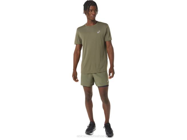 short route 2-en-1 5po homme vert manteau/noir performance Asics L6N0K1122