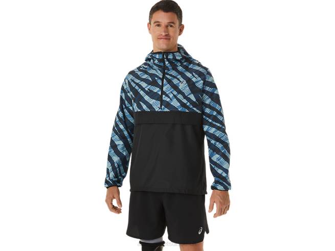 anorak camouflage sauvage pour hommes bleu azur/noir performance Asics L6N0K1102