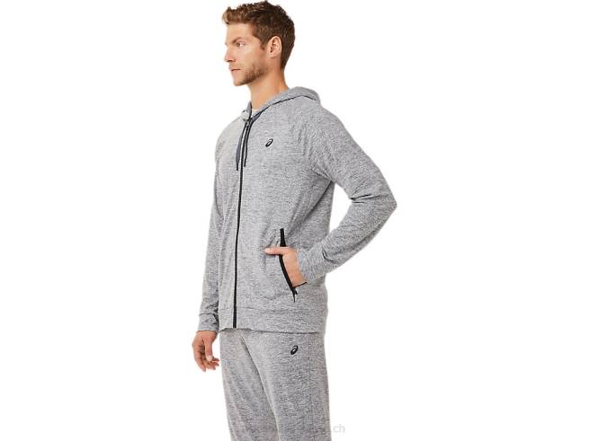 sweat à capuche technique entièrement zippé pour hommes transporteur gris chiné Asics L6N0K1907