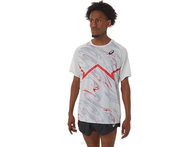 haut cj-line léger à manches courtes pour hommes gris glacier/rouge électrique Asics L6N0K258