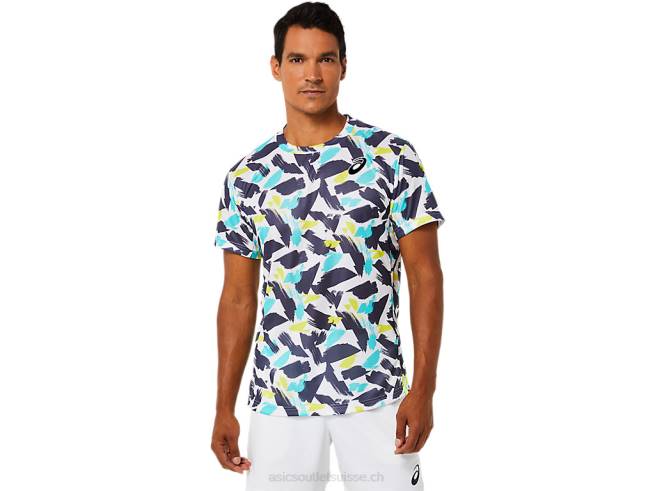 haut graphique à manches courtes pour hommes blanc brillant Asics L6N0K1498