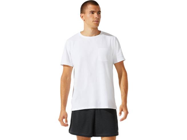 haut à manches courtes pour hommes avec poches plaquées blanc brillant Asics L6N0K1954