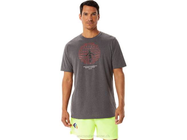 manches courtes graphiques pour hommes wch chiné gris foncé Asics L6N0K1280