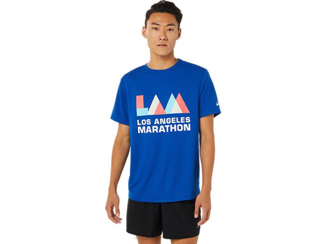 manches courtes la marathon pour hommes bleu Asics L6N0K1622