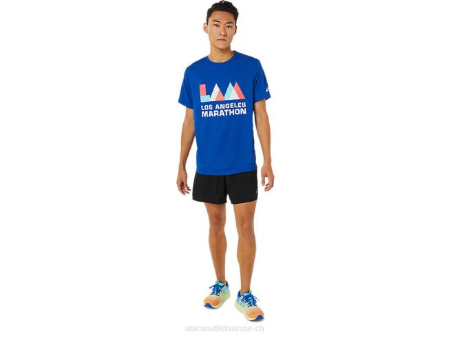 manches courtes la marathon pour hommes bleu Asics L6N0K1622