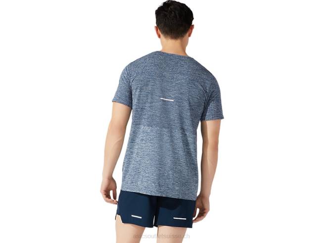 manches courtes sans couture de course pour hommes bleu français Asics L6N0K1980