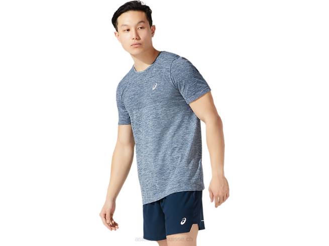 manches courtes sans couture de course pour hommes bleu français Asics L6N0K1980