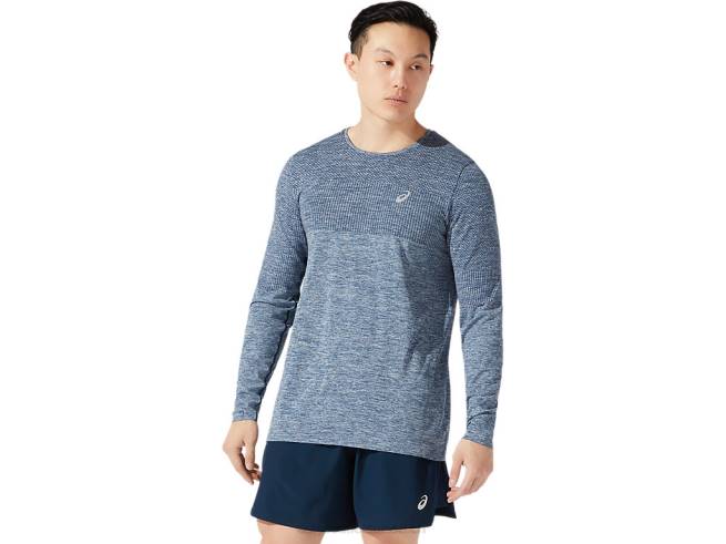 manches longues sans couture de course pour hommes bleu français Asics L6N0K1976