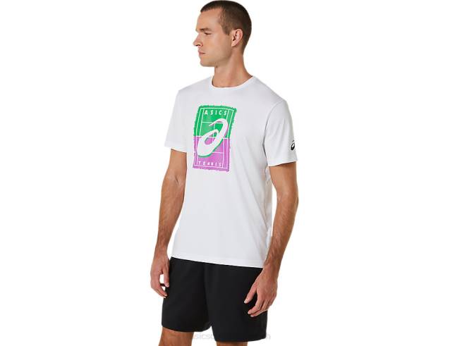 t-shirt graphique court gs pour hommes blanc brillant Asics L6N0K525