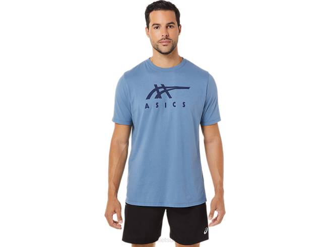 t-shirt rayé à manches courtes bleu orage Asics L6N0K1743
