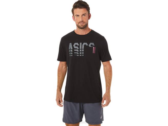 t-shirt rayé à manches courtes performance noir Asics L6N0K1650