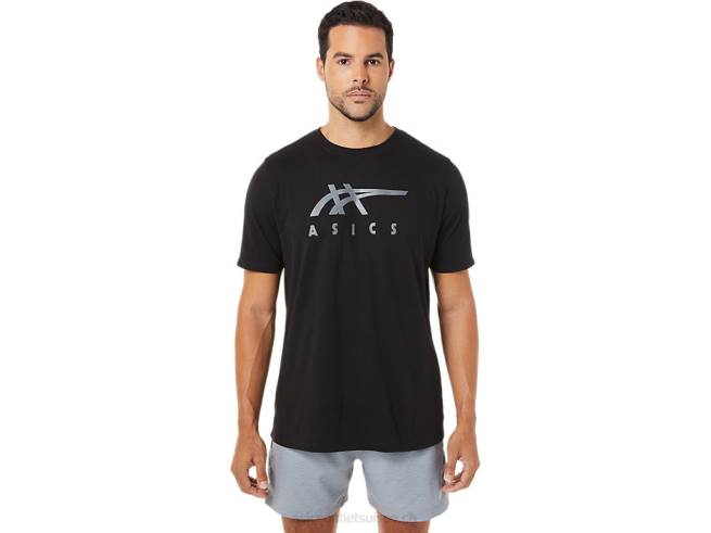 t-shirt rayé à manches courtes performance noir Asics L6N0K1716