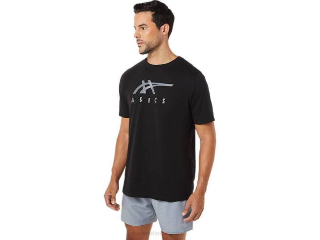 t-shirt rayé à manches courtes performance noir Asics L6N0K1716