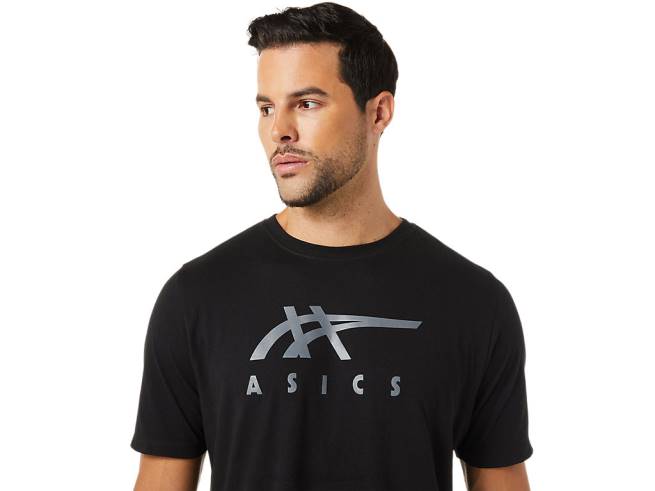 t-shirt rayé à manches courtes performance noir Asics L6N0K1716