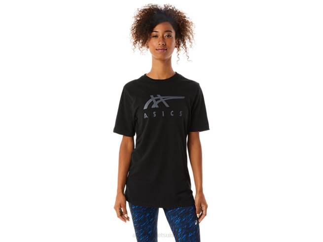 t-shirt rayé à manches courtes performance noir Asics L6N0K1716