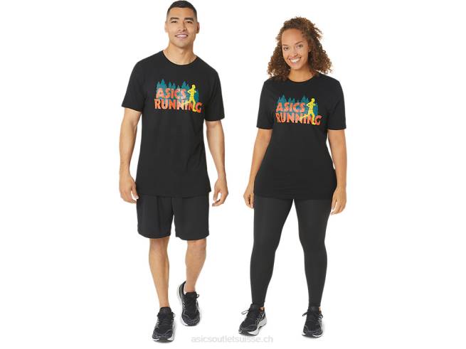 t-shirt trail run à feuilles persistantes performance noir Asics L6N0K1059